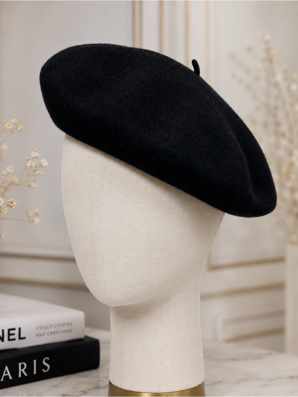 Vintage Betmar Black Wool French Beret Made in France Classic Parisian Hat 6 7/8